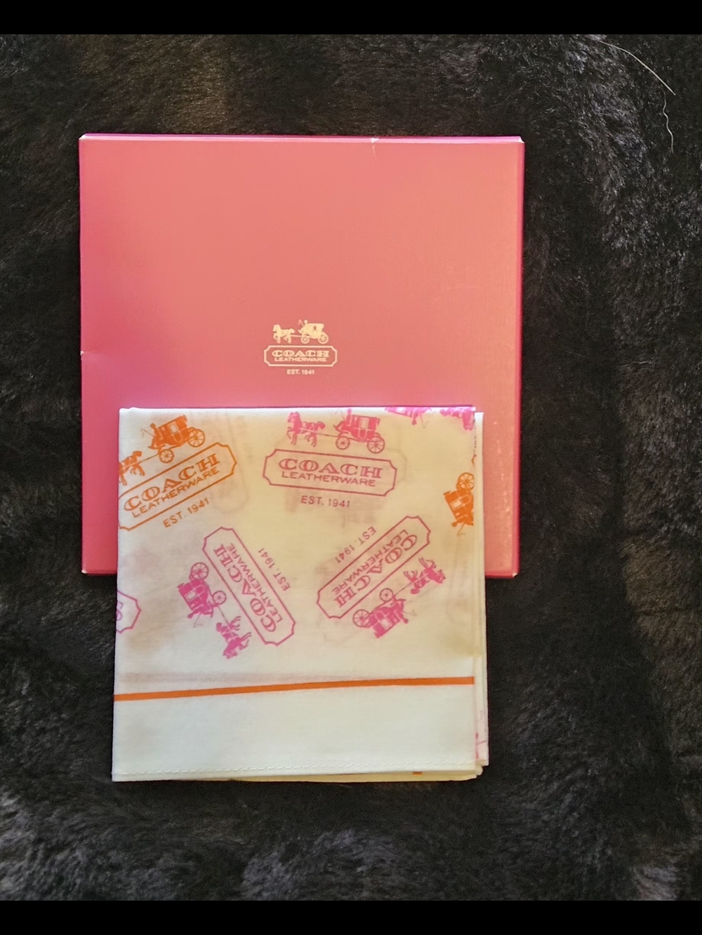 Coach Printed Logo Hankerchief in Pink and Cream